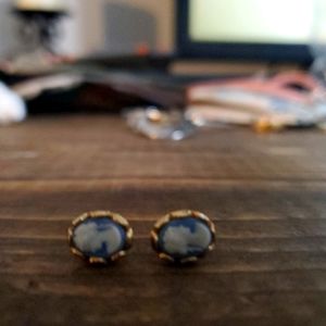Vintage Gold & Blue Cameo Earrings